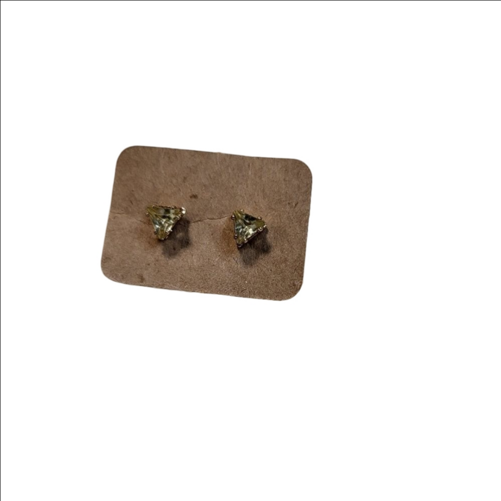 Gold Green Crystal Triangle Post Earrings